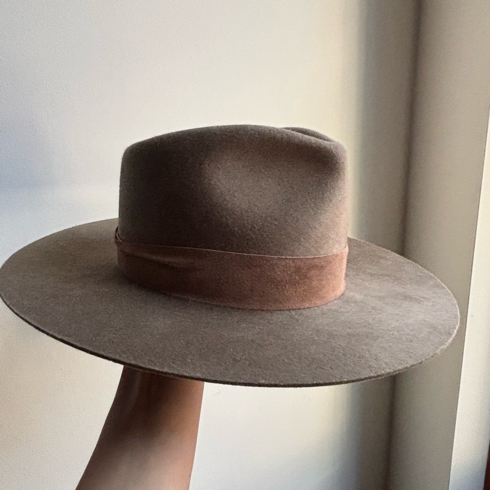 Janessa Leone Taupe Wide-Brim Hat